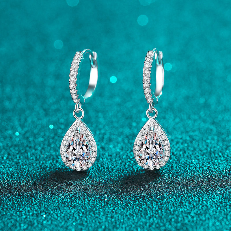 【ZHOYA】925 Sterling Silver Moissanite ear buckle  water drop shape pt950 gold plated