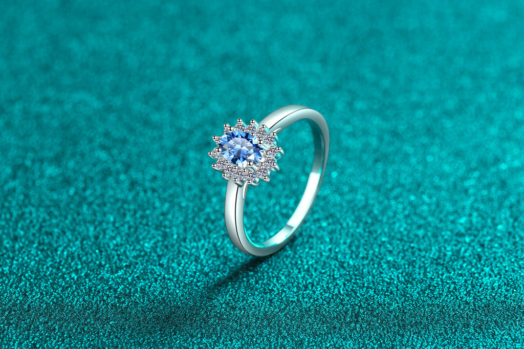 【ZHOYA】925 Sterling Silver Ring Royal Blue Moissanite Ring 50ctp pt950 gold plated