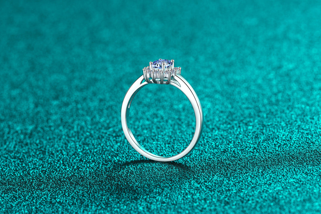 【ZHOYA】925 Sterling Silver Ring Royal Blue Moissanite Ring 50ctp pt950 gold plated