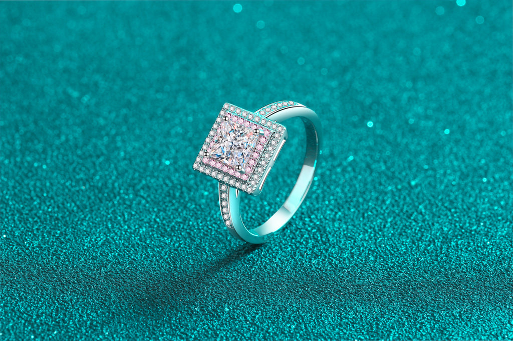 【ZHOYA】925 Sterling Silver Ring  1 carat Moissanite Sugar Cube Ring  pt950 Rose Gold plated