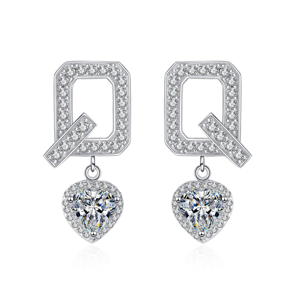 【ZHOYA】925 Sterling Silver Q Letter Ear studs Moissanite pt950 gold plated