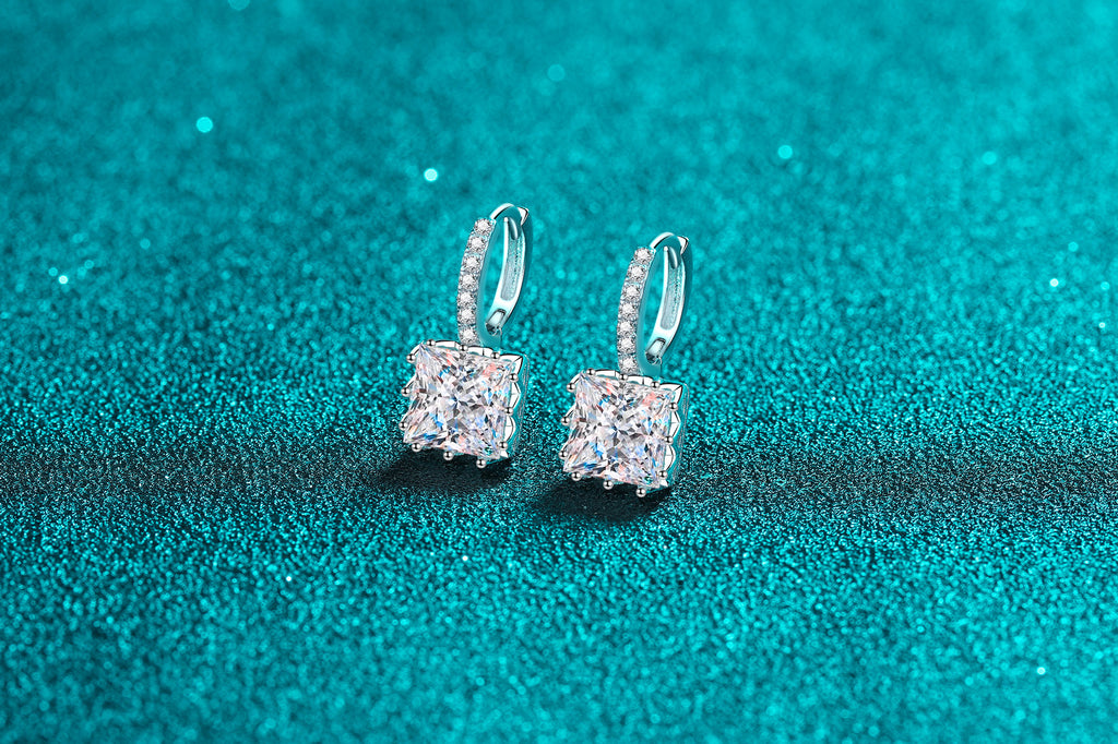 【ZHOYA】925 Sterling Silver Princess cut Moissanite stone ear buckle  pt950 gold plated