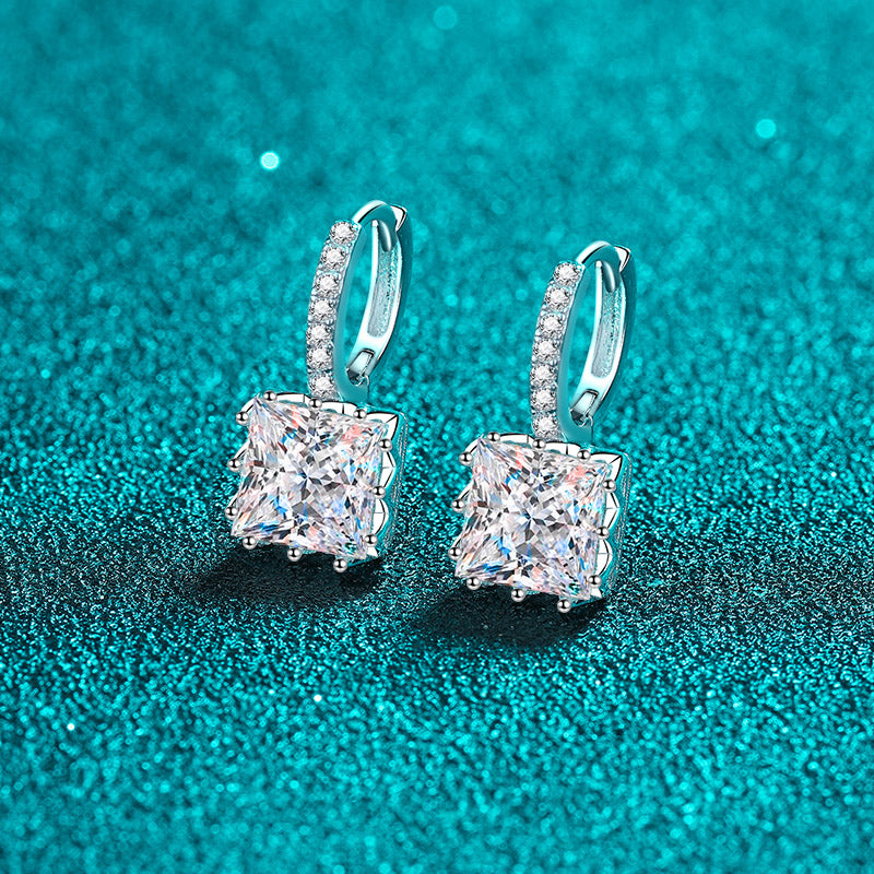 【ZHOYA】925 Sterling Silver Princess cut Moissanite stone ear buckle  pt950 gold plated