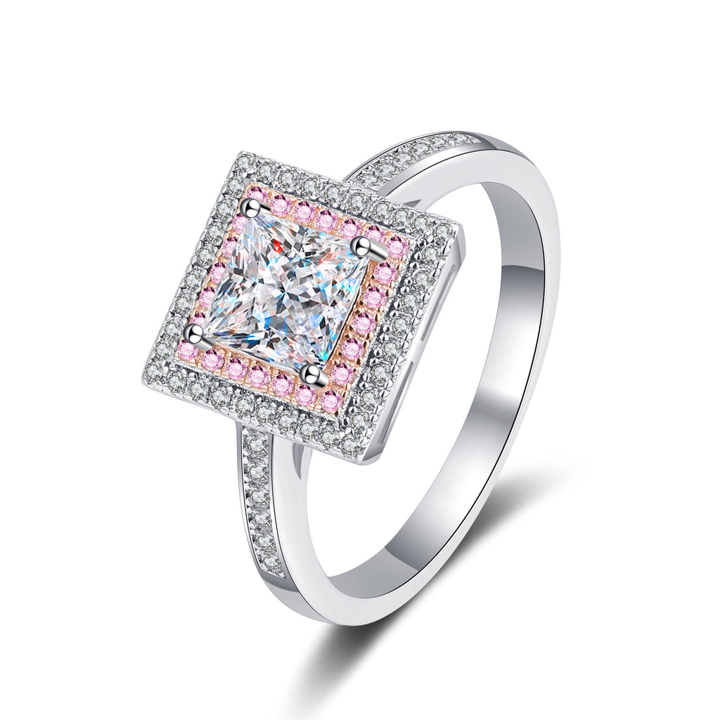 【ZHOYA】925 Sterling Silver Ring  1 carat Moissanite Sugar Cube Ring  pt950 Rose Gold plated