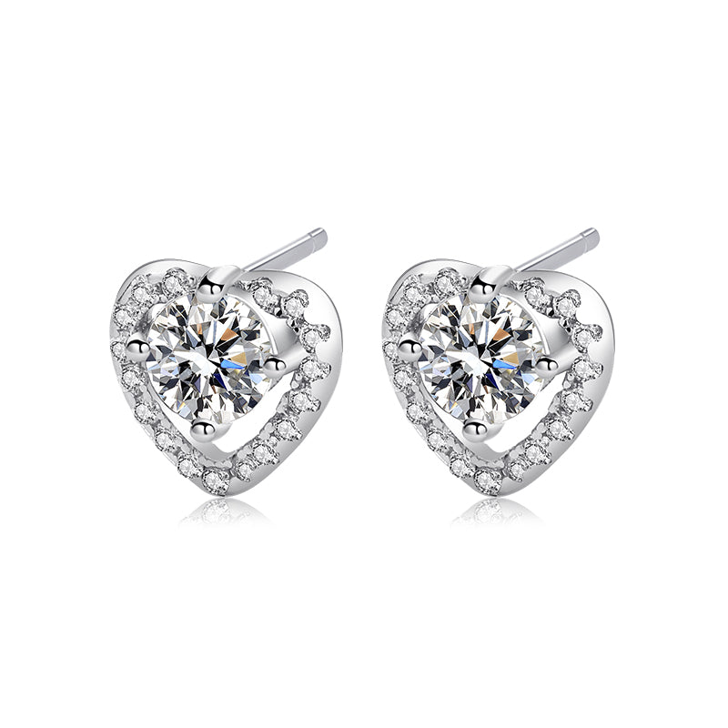 【ZHOYA】Heart Round Shape 1 CT S925 Silver Platinum Plated Earring