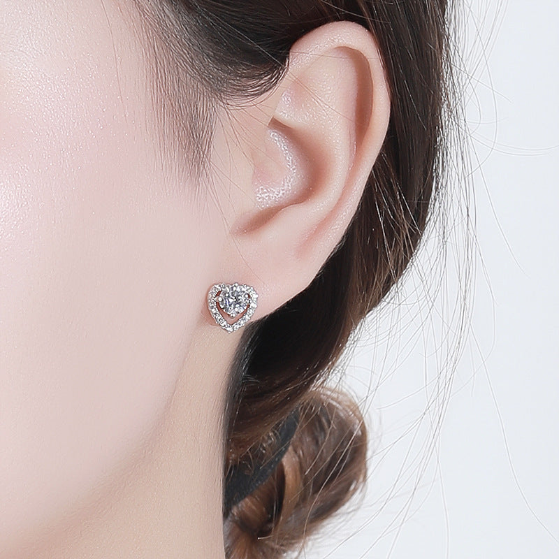 【ZHOYA】Heart Round Shape 1 CT S925 Silver Platinum Plated Earring