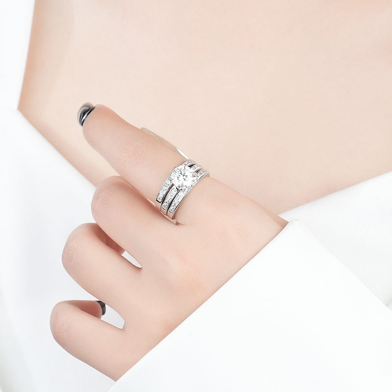 【ZHOYA】Moissanite 2 Ct S925 Silver Platinum Plated 3 in One Ring Set